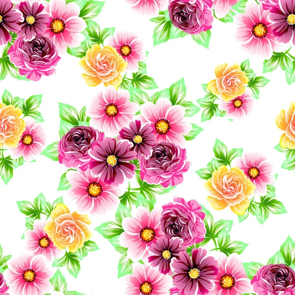 Modèle Vintage Floral Coloré Sur Fond Blanc — Image vectorielle