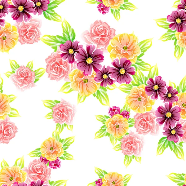 Patrón Estilo Vintage Floral Colorido Sobre Fondo Blanco — Archivo Imágenes Vectoriales