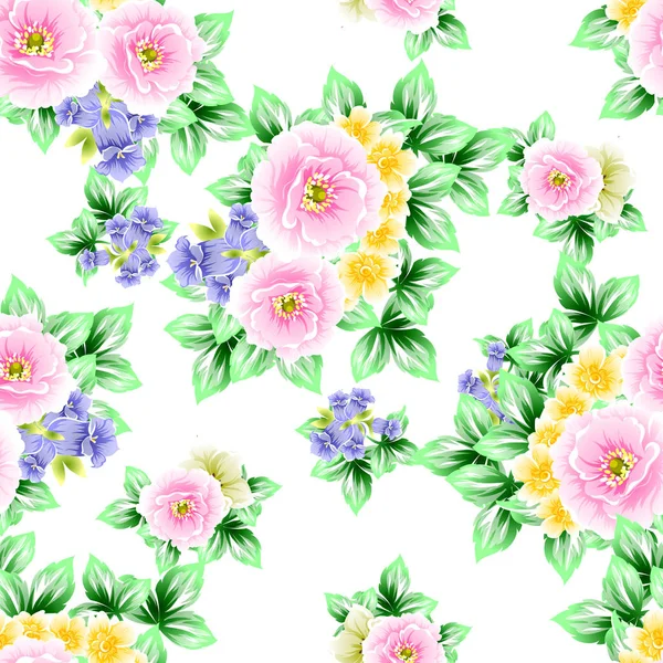 Modèle Vintage Floral Coloré Sur Fond Blanc — Image vectorielle