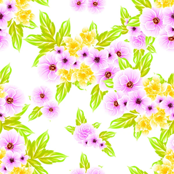 Kleurrijke Bloemen Vintage Stijl Patroon Witte Achtergrond — Stockvector