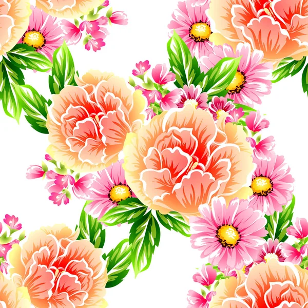 Patrón Estilo Vintage Floral Colorido Sobre Fondo Blanco — Archivo Imágenes Vectoriales