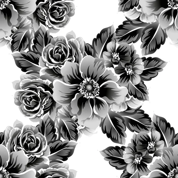 Floral Motif Style Vintage Sans Couture Sur Fond Blanc — Image vectorielle