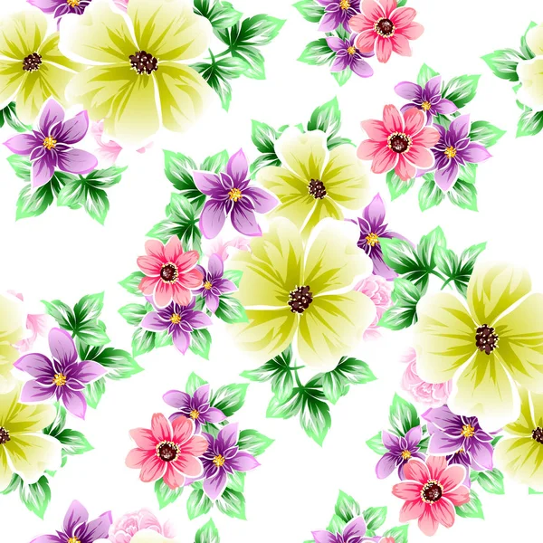Beyaz Arka Plan Üzerinde Renkli Çiçek Vintage Tarzı Desen — Stok Vektör