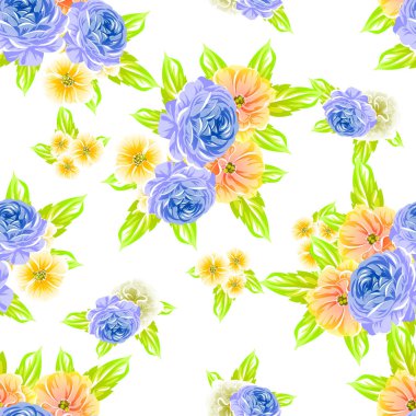 Beyaz arka plan üzerinde renkli çiçek vintage tarzı desen