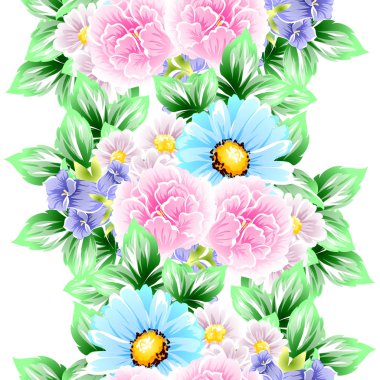 Beyaz arka plan üzerinde renkli çiçek vintage tarzı desen