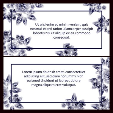 Klasik çiçek düğün kartları seti. Çiçek elementleri ve çerçeveleri.