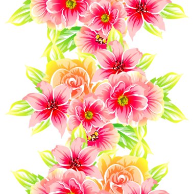 Beyaz arka plan üzerinde renkli çiçek vintage tarzı desen