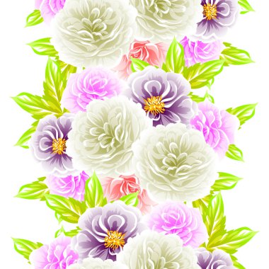 Beyaz arka plan üzerinde renkli çiçek vintage tarzı desen