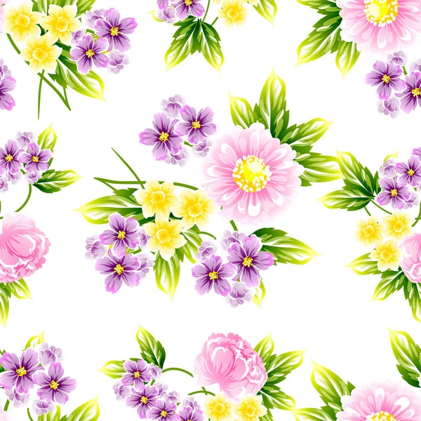 Kleurrijke Bloemen Vintage Stijl Patroon Witte Achtergrond — Stockvector