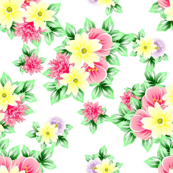Kleurrijke Bloemen Vintage Stijl Patroon Witte Achtergrond — Stockvector