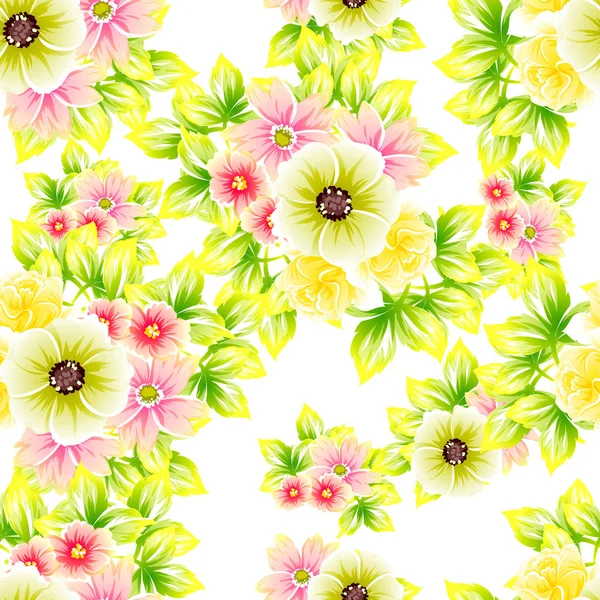 Beyaz Arka Plan Üzerinde Renkli Çiçek Vintage Tarzı Desen — Stok Vektör