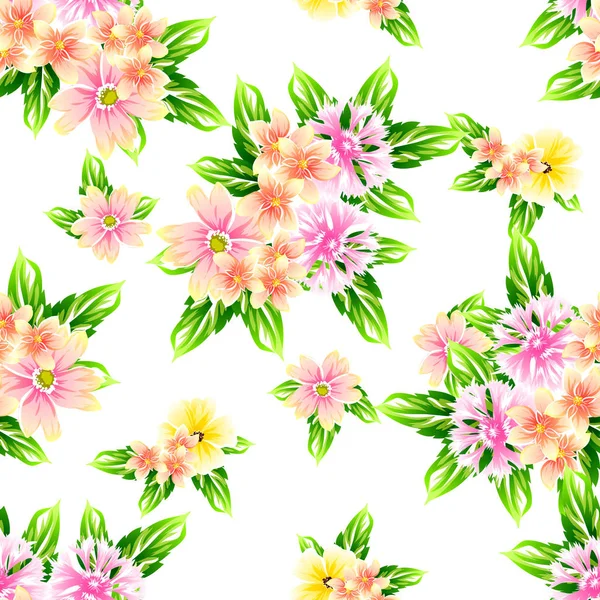 Beyaz arka plan üzerinde renkli çiçek vintage tarzı desen