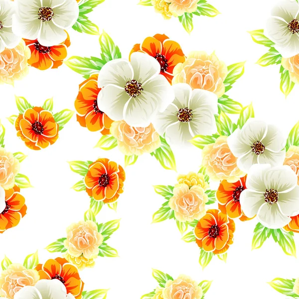 Modèle Vintage Floral Coloré Sur Fond Blanc — Image vectorielle