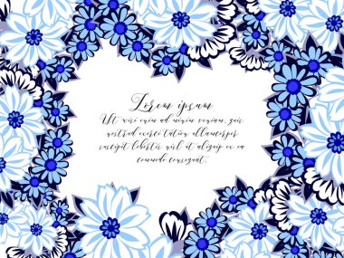 Vintage tarzı süslü çiçek düğün kartı. Kontur çiçek öğeleri