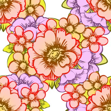 Sorunsuz vintage tarzı çiçek deseni. Renkli çiçek öğeleri