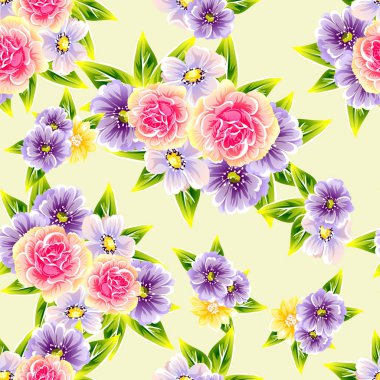 Sorunsuz vintage tarzı çiçek deseni. Renkli çiçek öğeleri