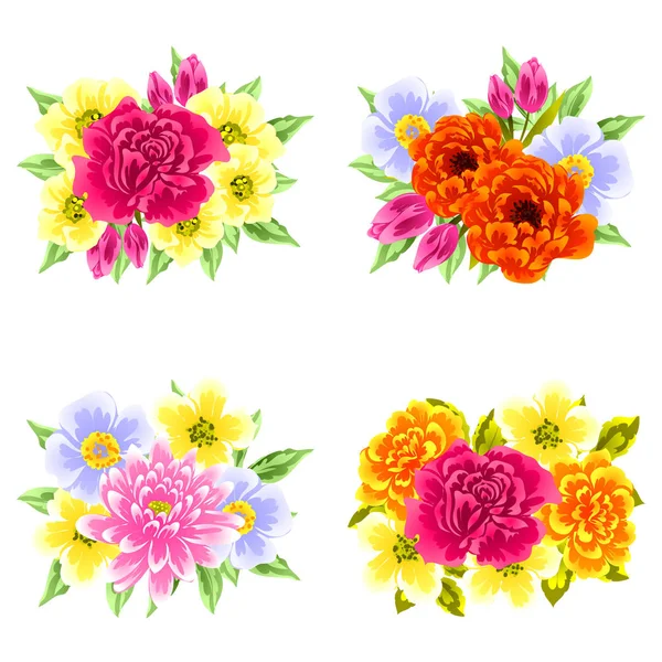 Set of four colorful flower bouquets isolated on white background