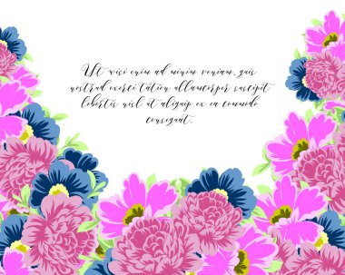 Vintage tarzı süslü çiçek kartı. Renkli çiçek öğeleri