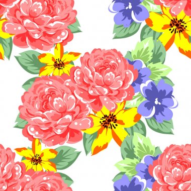 Sorunsuz vintage tarzı çiçek deseni. Renkli çiçek öğeleri