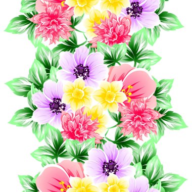 Sorunsuz vintage tarzı çiçek deseni. Renkli çiçek öğeleri