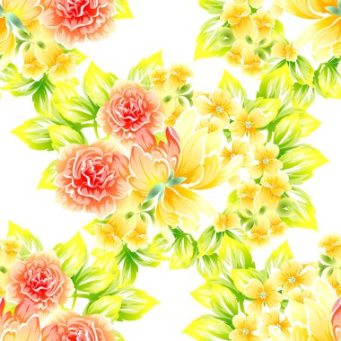 Sorunsuz vintage tarzı çiçek deseni. Renkli çiçek öğeleri