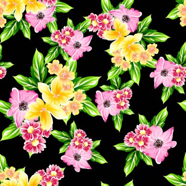 Sorunsuz vintage tarzı çiçek deseni. Renkli çiçek öğeleri