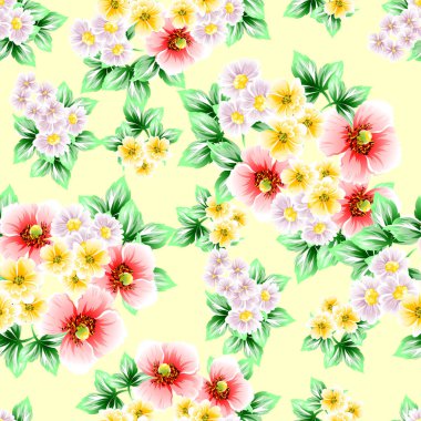 Sorunsuz vintage tarzı çiçek deseni. Renkli çiçek öğeleri