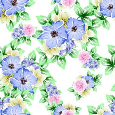 Sorunsuz vintage tarzı çiçek deseni. Renkli çiçek öğeleri
