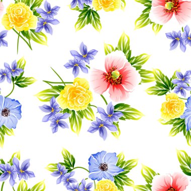 Sorunsuz vintage tarzı çiçek deseni. Renkli çiçek öğeleri