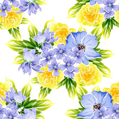 Sorunsuz vintage tarzı çiçek deseni. Renkli çiçek öğeleri