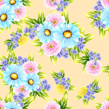 Sorunsuz vintage tarzı çiçek deseni. Renkli çiçek öğeleri