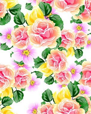 Sorunsuz vintage tarzı çiçek deseni. Renkli çiçek öğeleri