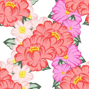 Sorunsuz vintage tarzı çiçek deseni. Renkli çiçek öğeleri