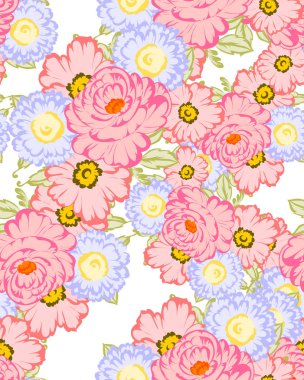 Sorunsuz vintage tarzı çiçek deseni. Renkli çiçek öğeleri