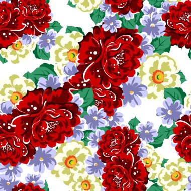 Sorunsuz vintage tarzı çiçek deseni. Renkli çiçek öğeleri
