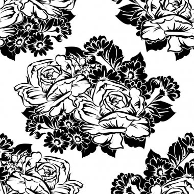 Kusursuz eski tarz süslemeli çiçek deseni. Çiçeksel elementler konturda