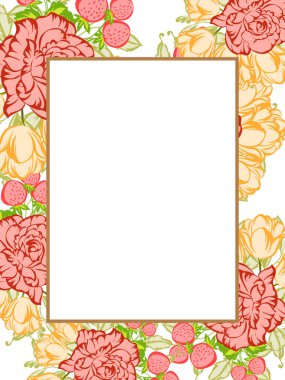 Vintage tarzı süslü çiçek kartı. Renkli çiçek öğeleri