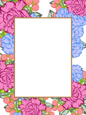 Vintage tarzı süslü çiçek kartı. Renkli çiçek öğeleri