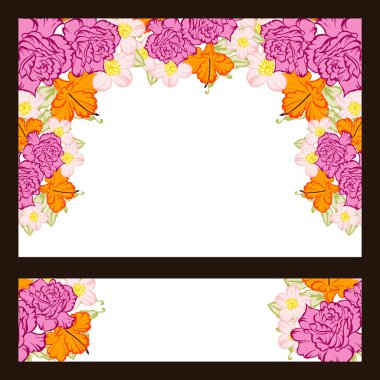 Klasik çiçek düğün kartları seti. Çiçek renginde elementler