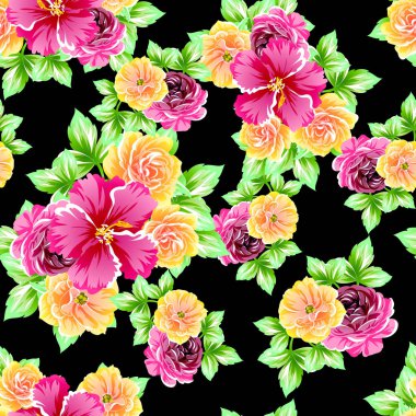 Sorunsuz vintage tarzı çiçek deseni. Renkli çiçek öğeleri