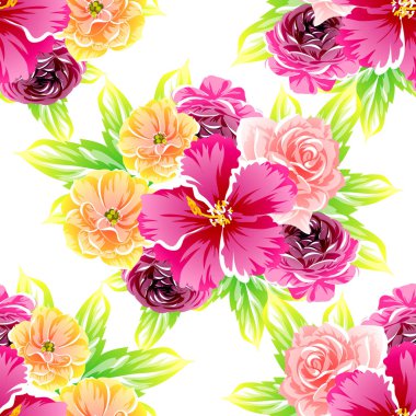 Sorunsuz vintage tarzı çiçek deseni. Renkli çiçek öğeleri
