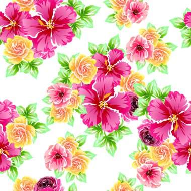 Sorunsuz vintage tarzı çiçek deseni. Renkli çiçek öğeleri