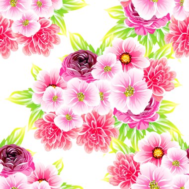 Sorunsuz vintage tarzı çiçek deseni. Renkli çiçek öğeleri