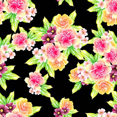 Sorunsuz vintage tarzı çiçek deseni. Renkli çiçek öğeleri