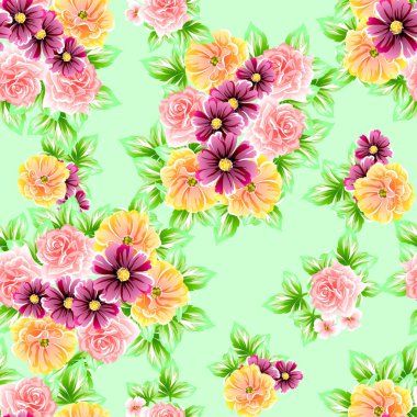 Sorunsuz vintage tarzı çiçek deseni. Renkli çiçek öğeleri