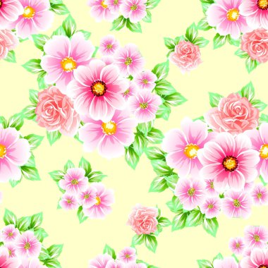 Sorunsuz vintage tarzı çiçek deseni. Renkli çiçek öğeleri