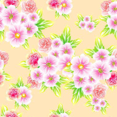 Sorunsuz vintage tarzı çiçek deseni. Renkli çiçek öğeleri