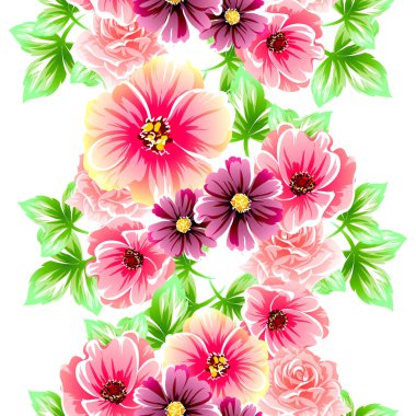 Sorunsuz vintage tarzı çiçek deseni. Renkli çiçek öğeleri