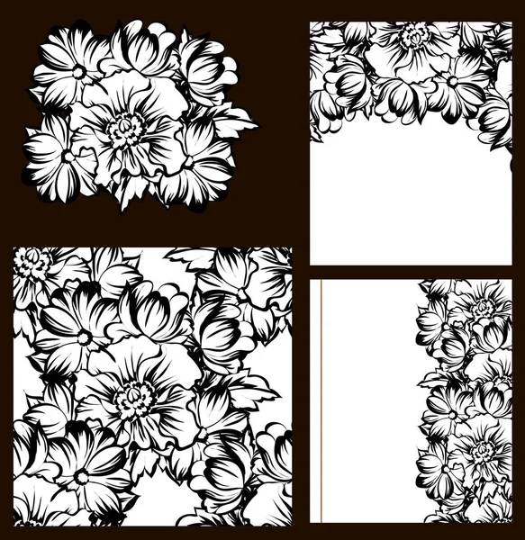 Conjunto Tarjetas Boda Flores Estilo Vintage Elementos Marcos Florales — Vector de stock