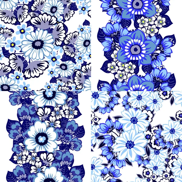 Wzory Kwiatów Bezszwowe Stylu Vintage Zestaw Kwiatowy Elementy Kolorze — Wektor stockowy
